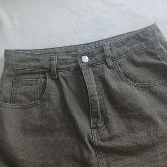 Shein Sxy • Women's Army Green High Waist Cargo Flap Pocket Denim Jean Skirt - Picture 7 of 16